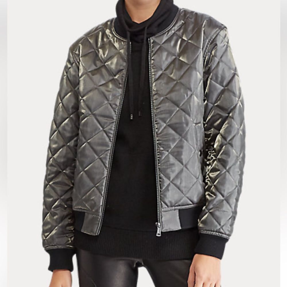 Polo Ralph Lauren Performance Metallic Quilted Bomber Jacket Satin Size L